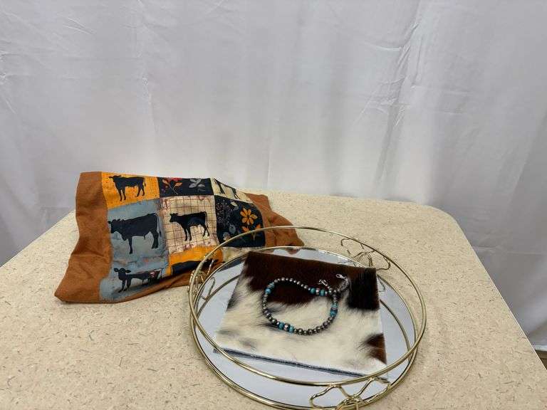 Navajo Necklace, Mirorred Tray, Cowhide Piece, & Cow T-shirt